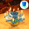 Velas para pastel de cumpleaños de celebridad de internet, chisperos de llama spray, música, adultos, niños, flor de loto giratoria creativa que florece y canta, fuego
