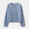 Cardigan de Lã Escovada com Gola Redonda, Corte Padrão, Marca C, Azul 26, Novo Outono, Cardigan de Lã Fleece 1341040003