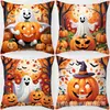 Halloween Temu Nova Fronha Transfronteiriça Amazon Decoração de Casa Xadrez Preto e Branco Rosto de Fantasma Laranja Estampa de Linho Almofada Lombar