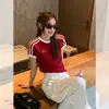 Camiseta de Manga Corta con Cuello Redondo de Nuevo Estilo para Mujer, Moda de Verano con Diseño de Letras, Corte Ajustado, Top Blanco Favorecedor