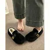 Sapatos Femininos de Pelo Plano Francês Outono Inverno Uso Externo 2026 Novos Slip-on Fofos Mary Jane Flats Sapatos de Algodão com Veludo Extra