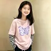Camiseta de manga larga para niña 2026 nuevo estilo de otoño, top a rayas de algodón puro elegante y lindo con un diseño de dos piezas simulado