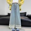 Traje de Primavera para Niñas 2025 Nuevo Conjunto de Dos Piezas de Punto y Jeans Estilo Coreano Holgado Casual de Moda