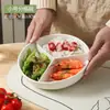Plato de cena de tres compartimentos, cuenco de cerámica apto para alimentos para madres y bebés, cuenco de cerámica para cocinar al vapor, plato para cocinar al vapor, plato de frutas para cebolletas, jengibre, ajo, y plato para salsa para mojar