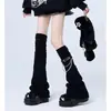 Calcetines Y2k Hasta la Rodilla Calcetines Apilados Apilados para Otoño e Invierno Calcetines JK Cubre Piernas Subcultura Cadena de Cuerno Hebilla de Cuero Envuelto Negro