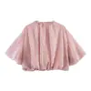 Ropa de Mujer al por Mayor Transfronteriza Estilo Europeo y Americano Moda Francesa Versátil Top de Rayas con Lazo y Manga Abullonada