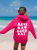 Moletom com Ombro Cruzado para Mulheres Comércio Exterior Transfronteiriço Moda Outono Europeia e Americana com Letras GOOD DAY Moletom com Capuz