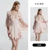 Conjunto de Camisola, Robe e Loungewear Seductor com Renda de Cetim Costas Nuas e Bojos Profundo em V Estilo Rosa Pura Desejo 6707