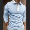 Transfronteiriço 2021 Europeu e Americano AliExpress Amazon nova camiseta POLO com zíper, combinação de cores, masculina, manga longa, top