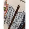 Ruoxin 26 nuevo vestido largo a rayas de estilo coreano para principios de otoño, sin hombros, con cinturón