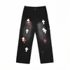Amazon Nanyou Comercio Exterior Transfronterizo Marca de Moda CH Pegatina de Cromo Bordado Jeans de Corte Holgado Pantalones Hombres Mujeres Estilo Pareja