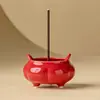 Quemador de Incienso Pequeño de Doble Oreja Color Gris Ceniza del Fabricante, Portainciensos para Interiores, Quemador de Incienso Rojo Chino Vintage de Tres Patas, Adorno de Estilo Antiguo