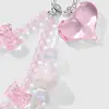 Nuevo Ins Creativo Lindo Dulce Exquisito Cristal de Imitación con Perlas Acrílico Estrella Corazón Guitarra Llavero DIY