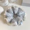 Goma de pelo de estilo coreano con lunares azules de varias capas para mujer, aspecto de alta gama, moño súper grande, coleta baja, accesorio versátil para el cabello