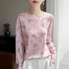 Camiseta de Manga Longa Gradiente Estilo Chinês, Novo Estilo Primavera e Outono 2026 para Mulheres, Ombro Normal, Versátil, Tricô Fino