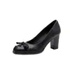 Sapatos Femininos Retro de Bico Quadrado com Salto Grosso, Estilo Profissional, Bico Quadrado, Simples com Laço
