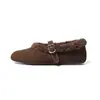 Zapatos Mary Jane de Piel de Vaca Altamente Mercerizada para Mujer, Zapatos Cálidos Peludos, Zapatos Planos Nuevos Estilo con Hebilla de Cuero Genuino, Zapatos de Boca Baja
