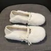 Otoño Invierno 2026 Nuevo Estilo Popular de Celebridad de Internet Zapatos de Piel Sintética con Perlas para Mujer Mocasines Cálidos con Forro de Terciopelo Botas de Nieve Zapatos de Algodón Calientes