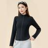 Nueva Chaqueta de Papel Cepillado Otoño e Invierno Deportes al Aire Libre Cremallera Ropa de Yoga Adelgazante Fitness Cintura Top Corto
