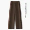 Pantalones Rectos Estrechos de Terciopelo París para Mujer Otoño e Invierno 2025 Nuevos de Cintura Alta Anti-Arrugas Efecto Adelgazante Pantalones de Pierna Ancha de Nueve Puntos para Personas Bajitas
