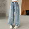 Pantalones para Niña 2026 Primavera y Otoño Estilo Nuevo Jeans Rectos con Pedrería para Niños Mayores, Pantalones de Pierna Ancha a la Moda para Primavera