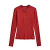 Camiseta casual de manga larga con botones y cuello Henley de color liso, nueva moda de otoño, top versátil ajustado para usar debajo, para mujer