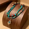 Pulsera Turquesa Estilo Étnico Tibetano Cuentas de Cobre de Nepal Tejida a Mano a Mano Pulsera Artística Vintage Característica de la Nacionalidad Dai