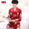 Bata ligera de verano para hombre, pijama de seda helada, bata de baño de manga tres cuartos, ropa de casa de seda holgada estilo coreano, adecuada para primavera y otoño, talla grande