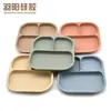 Prato de Jantar Quadrado de Silicone para Casa, Prato de Jantar Compartimentado de Silicone de Grau Alimentício para Crianças, Prato de Jantar de Silicone com Ventosa Grande para Bebê