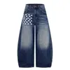 Jeans de Cintura Alta Estilo High Street Americano com Estampa de Estrela e Barra Curva para Homens, Novo Modelo de Primavera, Calça Longa Casual Solta com Textura de Bambu Desgastada para Mulheres