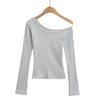 Otoño e Invierno Nuevo Hombro Oscilante Chica Picante Camiseta Base Ajustada Manga Larga para Mujer Forrada de Polar Engrosada Sexy Hombro Camiseta Interior Top