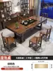 Conjunto grande de mesa de chá e cadeiras de madeira maciça, uma mesa e cinco cadeiras, nova mesa de chá estilo chinês para uso em escritório e casa, mesa de chá integrada