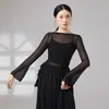 Traje de danza clásica para mujer, vestido de gasa para danza china, atuendo para práctica de postura corporal y ritmo, manga larga, escote asimétrico de un hombro, dobladillo irregular, atuendo de danza