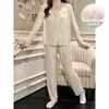 Pijama de Primavera y Otoño para Mujer, Holgado, Ribete de Encaje, con Almohadillas de Sujetador Integradas, Conjunto, Ropa para el Hogar, Se Puede Usar al Aire Libre