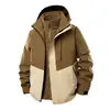 Chaqueta de Forro de Terciopelo de Cordero de Invierno Impermeable y Cortavientos Combinación de Colores Capucha Desmontable Chaqueta para Hombre y Mujer Tres en Uno Ropa de Trabajo para Hombre