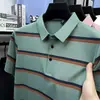 Nova Camiseta Masculina de Manga Curta Listrada de Alta Qualidade para o Verão de 2026, Camisa Polo Masculina Fina de Algodão com Gola