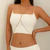 Nova joia transfronteiriça: corrente corporal feminina simples e sexy com detalhes em diamante, corrente de metal para cintura, corrente de peito, acessório para biquíni