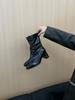 Botas retrô quadradas europeias e americanas com salto grosso, elásticas, de cano médio, botas de pelo plissadas, botas Chelsea finas de salto alto, botas de salto alto femininas