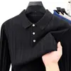 Nova coleção Primavera/Outono 2026: camisa polo casual de algodão puro masculina, suéter de tricô com listras verticais