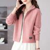 Casaco Suéter Cardigan Curto Feminino Hengyuanxiang, Novo Estilo Outono, Petite e Estiloso, com Gola Reversível e Zíper