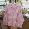Camisa de Manga Longa com Gola Alta Patchwork Estilo Novo de Verão, Botões Retro com Bordado Artístico, Camisa Casual de Falso Ramie para Mulheres, Branco