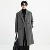 Fornecimento exclusivo transfronteiriço de casacos de lã masculinos de outono e inverno, sobretudo de lã extra longo até o joelho com lapela de terno, jaqueta masculina