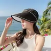 Envío Gratis Sombrero de Sol para Verano para Mujer Anti-UV para Ciclismo Ala Ancha Cubre Rostro Plegable Parte Superior Abierta Sombrero de Sol