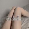 Calcetines por encima de la rodilla con lazo de seda blanca jk, medias altas sexis blancas de puro deseo para niños, medias negras finas de encaje con velocidad de ataque.