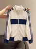 Sudadera con capucha de punto de color block retro americano Unisex Otoño/Invierno Nueva Holgada Deportiva Casual Sudadera con capucha y cuello alto