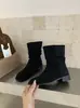 Botas de Tobillo Versátiles de Estilo Perezoso con Punta Redonda, Tacón Grueso de Gamuza, Fruncidas, Adelgazantes, para Mujer, Novedad Otoño Invierno 2026, Botas de Media Pantorrilla
