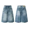 Muxi Clothing #Estilo Verão Retrô Lavado Desfiado Desgastado Patchwork Perna Larga Versátil Solto Shorts Jeans Masculino