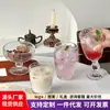 Vaso de Vidrio Transparente con Relieve Estilo Lujo Ligero, Tazón de Helado Específico para Restaurante, Copa de Champaña, Copa de Vino Tinto con Patrón Creativo de Pergamino