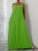 Vestido Casual Plus Size Transfronteiriço com Bolsos Laterais, Estilo 2025, Cor Sólida, Vestido de Verão da Amazon, Estilo Europeu e Americano
