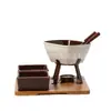 Fogareiro Cerâmico para Derreter Fondue de Chocolate Sorvete Frutas Conjunto Fondue para Uso Doméstico com Tigelas Pequenas e Bandeja de Bambu Fogareiro Cerâmico